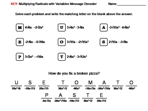 multiplying radicals worksheet