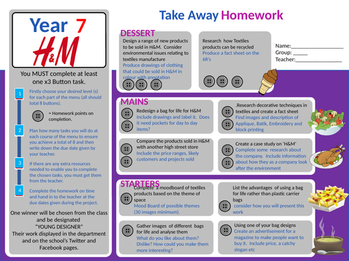 Differentiated homework sheet - KS3 TEXTILES | Teaching Resources