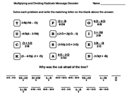 Multiplying and Dividing Radicals Worksheet: Math Message Decoder