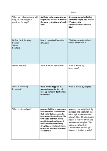 Topic 1 Osmosis including required practical AQA Trilogy