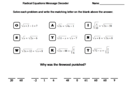 Solving Radical Equations Worksheet Math Message Decoder By