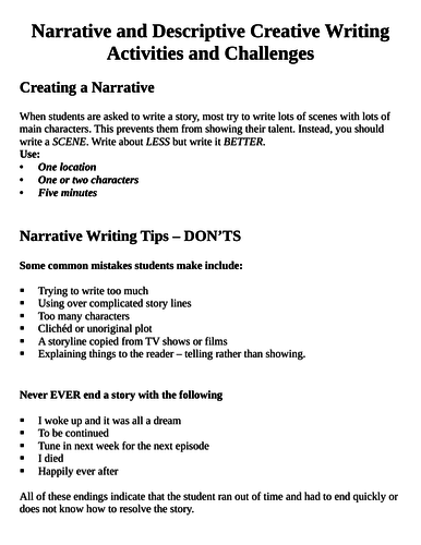 best creative writing lesson plans