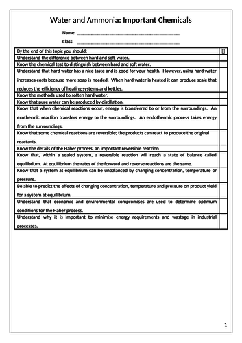 GCSE Chemistry Water and Ammonia