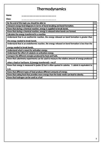 GCSE Chemistry Energetics