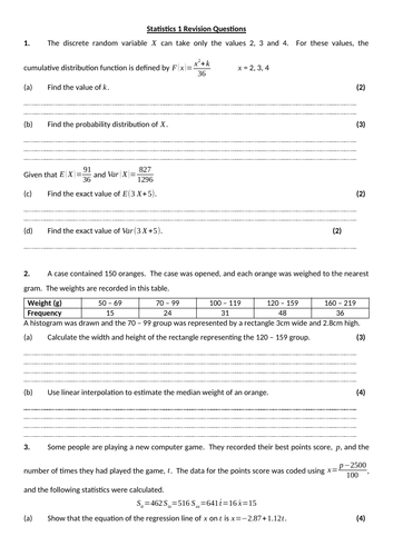 Statistics Revision Worksheets | Teaching Resources