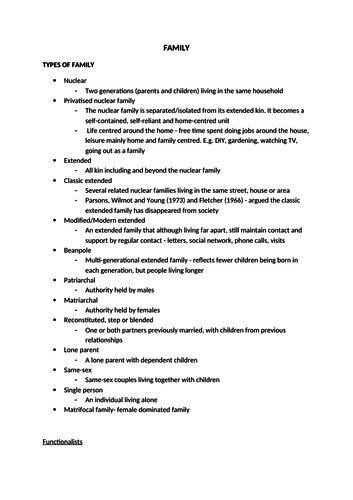 AQA Sociology Family and households notes | Teaching Resources