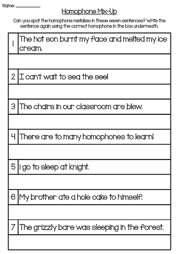 year 2 homophone mix up worksheet teaching resources