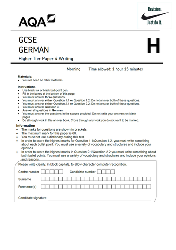 german writing past papers