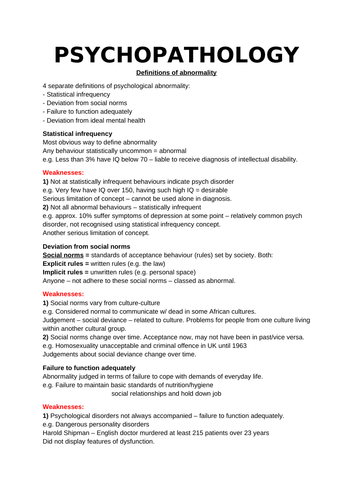 Psychopathology - AQA A-Level Psychology