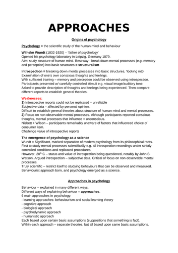 Approaches - AQA A-Level Psychology