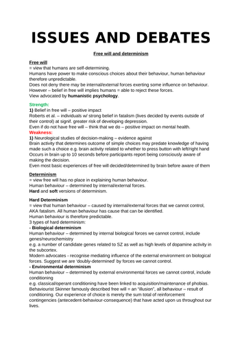 Issues and Debates - AQA A-Level Psychology