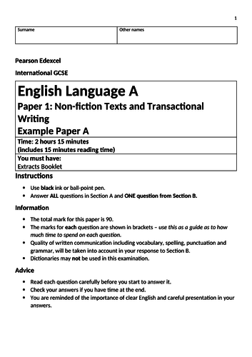 edexcel igcse english language coursework examples