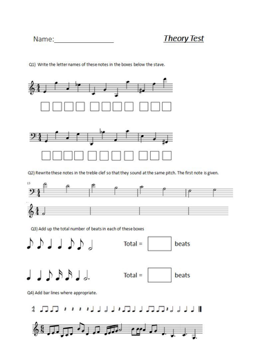 Music Theory Practice Test (1 test) | Teaching Resources