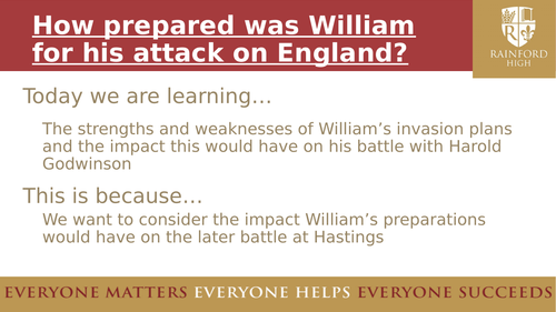 How prepared was William for his invasion of England? - Suitable for AQA 8145 Normans and KS3
