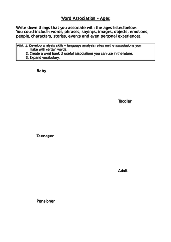 24x Word Association Warm-Up Language Analysis Pack 2