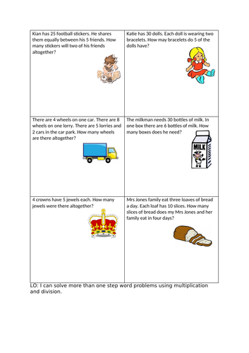 One And Two step word Problem multiplication and Division Y2 Teaching Resources