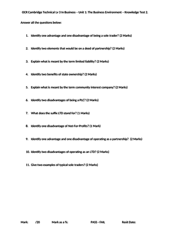 OCR Cambridge Technical Level 3 in Business - Unit 1 - Business ...