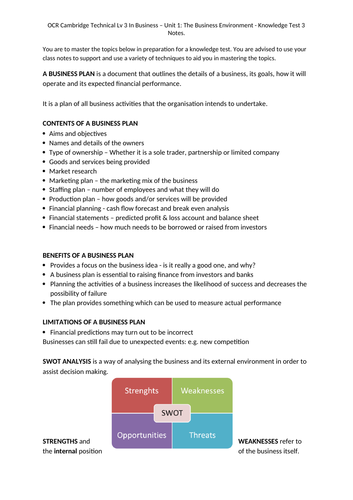 OCR Cambridge Technical Lv 3 in Business - Unit 1 The Business ...