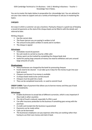OCR Cambridge Technical Lv 3 in Business - Unit 2 Working in Business ...