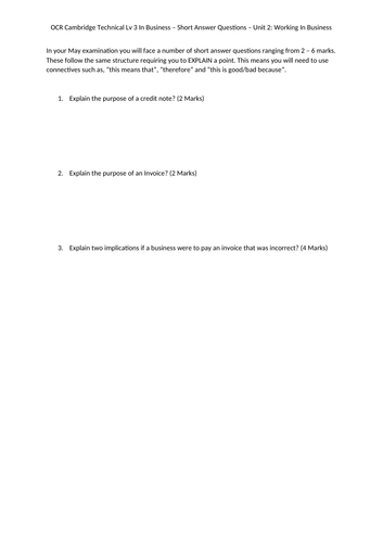 OCR Cambridge Technical Lv 3 in Business - Unit 2 Working in Business ...