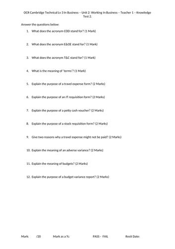 OCR Cambridge Technical Lv 3 in Business - Unit 2 Working in Business ...