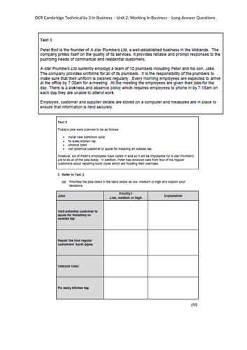 OCR Cambridge Technical Lv 3 Business - Unit 2 Working in Business ...