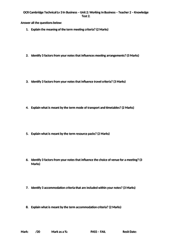 OCR Cambridge Technical Lv 3 Business - Unit 2 Working in Business ...