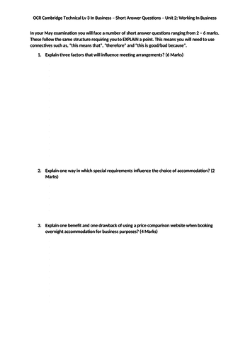 OCR Cambridge Technical Lv 3 Business - Unit 2 Working in Business ...