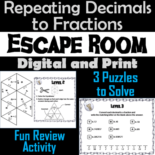 Repeating Decimals to Fractions Activity: Escape Room Math