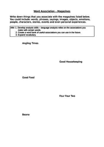 24x Word Association Warm-Up Tasks Language Analysis Pack 3