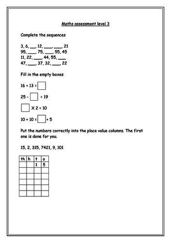 Level 3 maths assessment