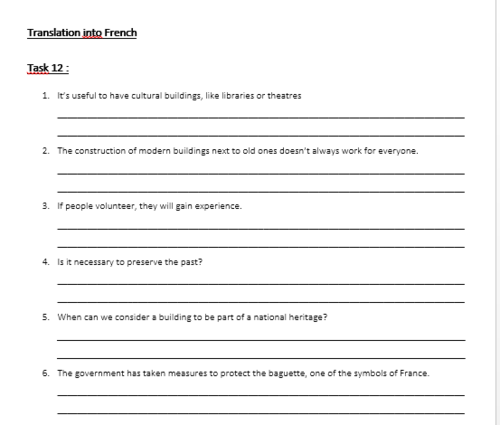 A Level French Year 1 Translation Booklet (AQA new specification ...