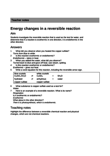 2019 GCSE AQA Chemistry unit 6: Rates of Reaction: Reversible reactions