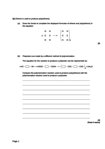 2019 GCSE AQA Chemistry unit 7: Organic Chemistry Addition and Condensation Polymerisation