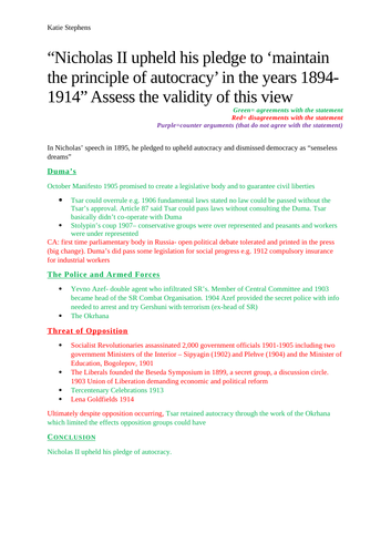 Aqa a level history russia exemplar answers image