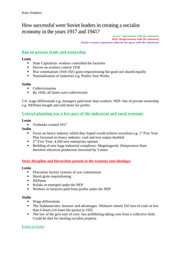 a level history russia essay plans