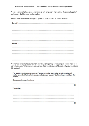 OCR Cambridge National - Enterprise and Marketing - RO64 - HOMEWORKS ...