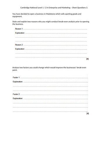 OCR Cambridge National - Enterprise and Marketing - RO64 - HOMEWORKS ...