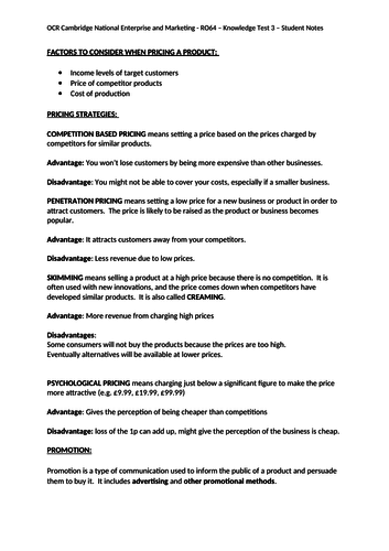 OCR Cambridge National - Enterprise and Marketing - RO64 - HOMEWORKS ...
