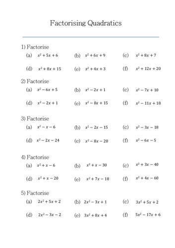 Factorising Quadratics Worksheet - solutions included | Teaching Resources