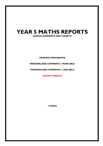 KS2 Maths Reports - Bank of Comments