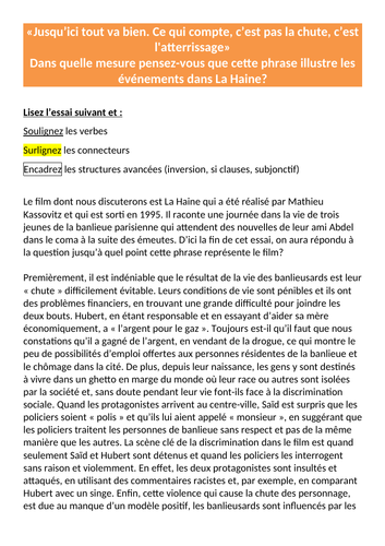 Essai La Haine « Jusqu’ici tout va bien. Ce qui compte, c’est pas la chute, c’est l'atterrissage »