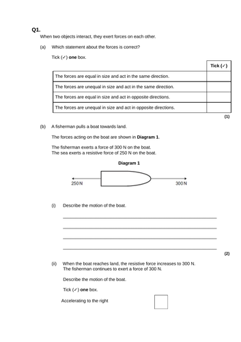 2019 AQA GCSE Physics Forces parallelogram of forces | Teaching Resources