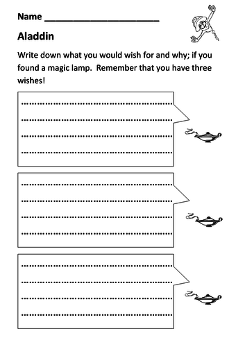 Aladdin 3 wishes writing activity
