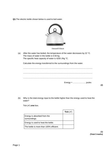 AQA Physics GCSE Energy and Specific Heat Capacity