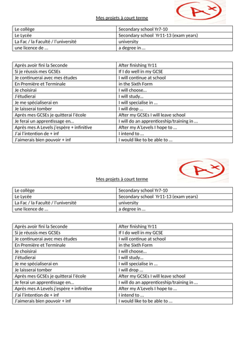 GCSE French School and Future Tense