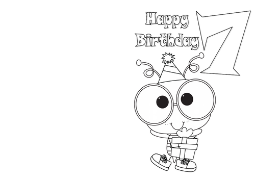 Birthday Cards to Colour - Age 7 | Teaching Resources