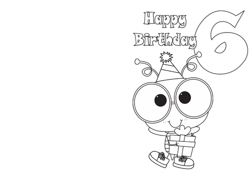 Birthday Card to Colour - Age 6 | Teaching Resources