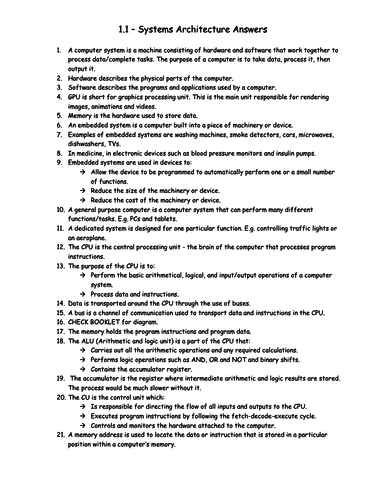 Computer Science GCSE OCR 9-1 Specification Component 1 + 2 Questions ...
