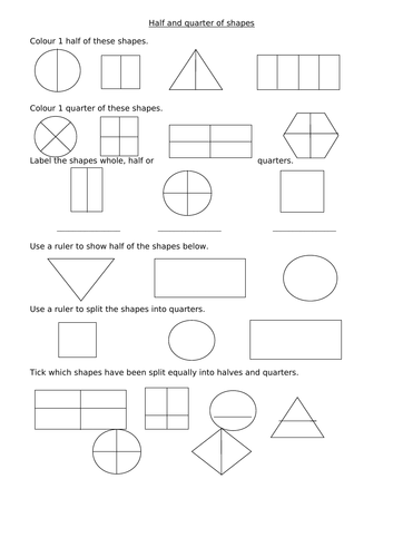 Fractions of numbers, shapes and amount of objects (quarters and halves ...
